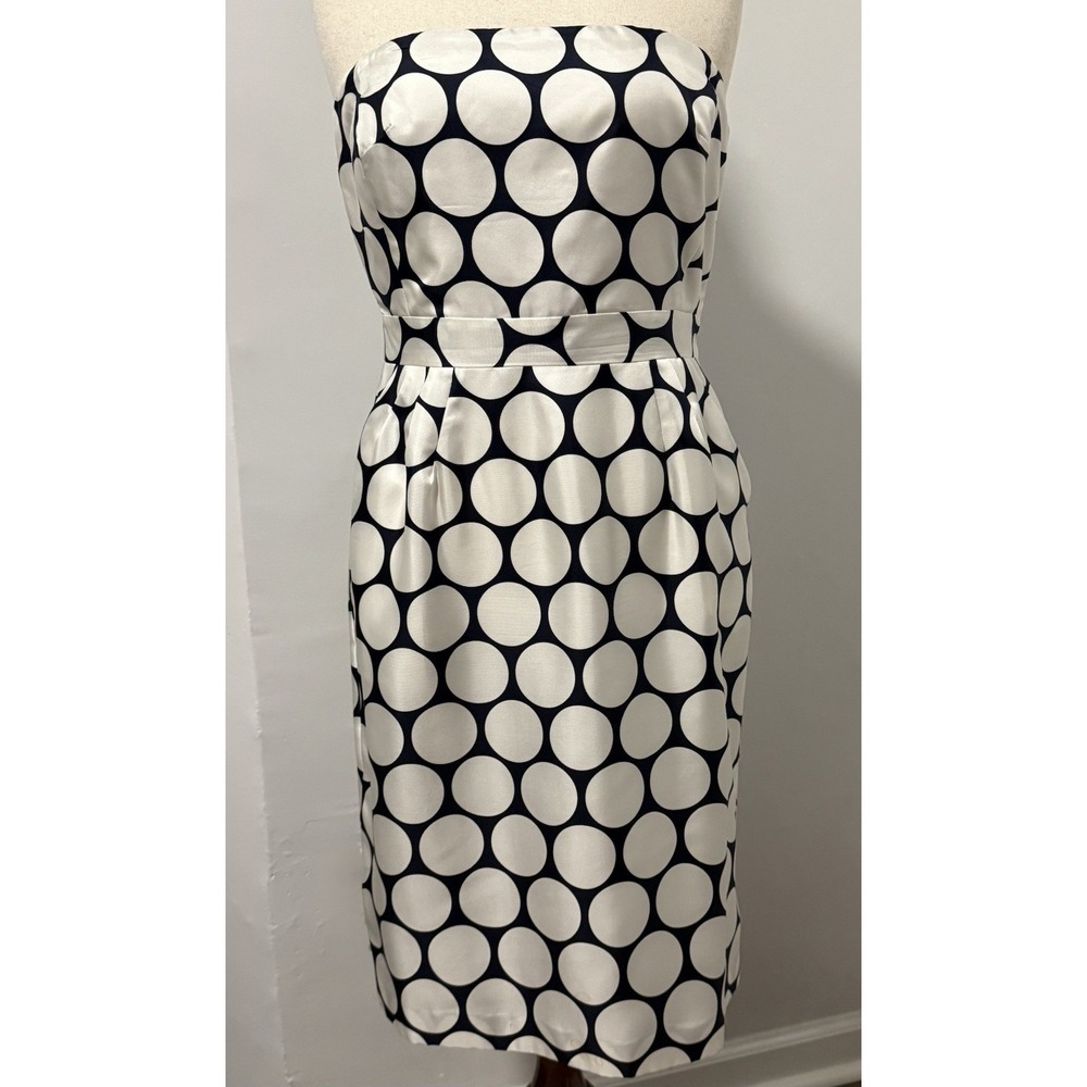 Banana Republic 100% Silk Strapless Sheath Dress Polka Dot Pockets Retro Mod 12 - Picture 2 of 16